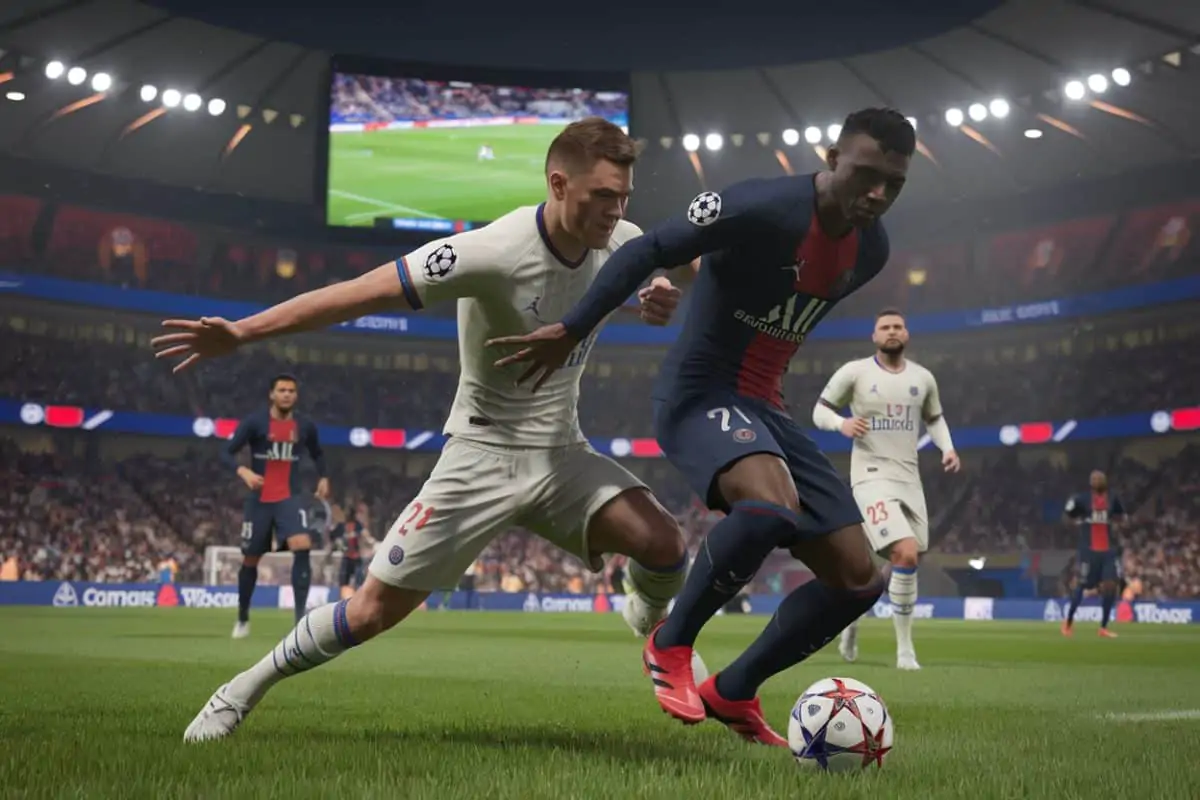 Jeu de football réaliste sur console.