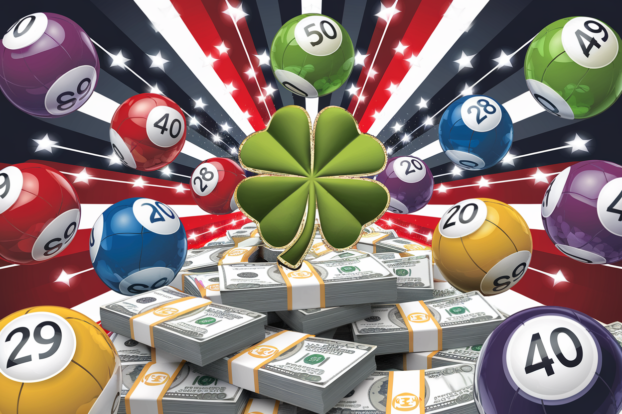 Boules de bingo, trèfle, dollars, symbole de richesse.