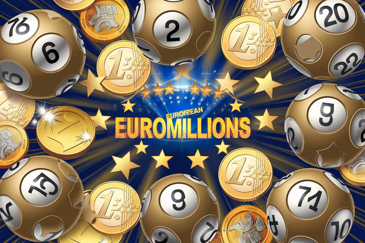 Billes Euromillions et pièces d'un euro dorées.