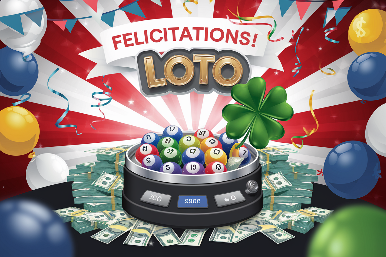 Victoire loto avec trèfle et billets de banque.